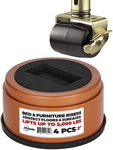 iPrimio Round Bed & Furniture Riser – 2 Inch Lift and Supports Over 5,000 Pounds – Anti Skid Foam Grip Pad for Castor Prevents Bed Rolling - for Beds, Couch, Desk, Tables, Chairs (4, Brown)
