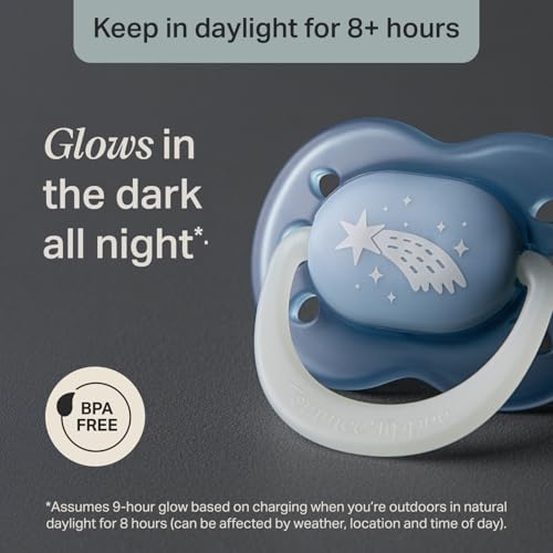 Image of Tommee Tippee Night Time Pacifier, 0-6 Months, Symmetrical Silicone Baglet, BPA-Free Binkies, Glow in The Dark Technology, Twilight Tones, Pack of 4