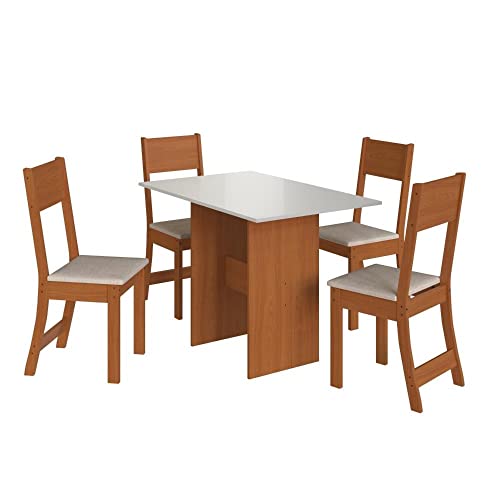 Conjunto Sala de Jantar 1 Mesa 4 Cadeiras Viena Indekes Freijó/off/linho