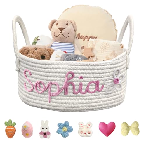 Personalized Baby Basket with Name Custom Cotton Rope Storage Bin
