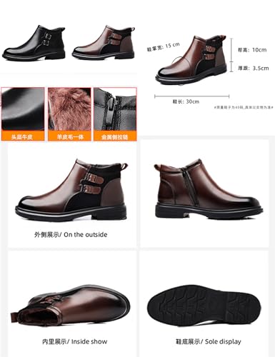 Men's Winter Business Casual Leather Boots,Cozy Warm Fur Lined Waterproof Monk's Strap Buckle Zipper Dress Oxford Boot2