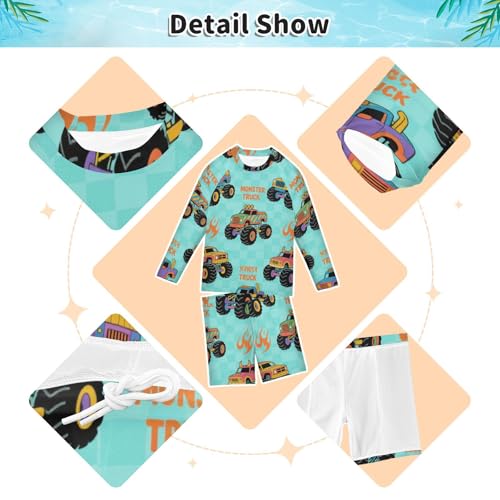 Traje de baño de 2 piezas para niños con diseño de camión de monstruos turquesa 4