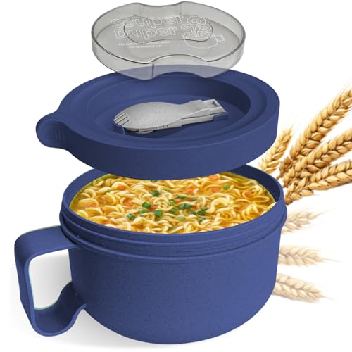Souper Duper Ramen Bowl Set with Utensil • Heat & Eat Noodles in the Same Soup Bowl • Meal Prep Containers with Lids • Lunch Containers • Microwave, Freezer, Dishwasher Safe (Blue)