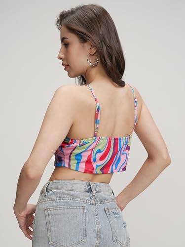 Image of Tokyo Talkies Women's Graphic Print Fitted Crop Top | Shoulder Straps | Chic & Versatile Cut Out | Perfect for Casual & Layered Looks | Tops for Woman | Women Tops | Women Crop Top