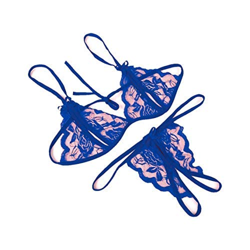girly girl Women's Sexy Net Lace Lingerie Set/Bikini Set/Bra Panty Set for Honeymoon Blue-picture-34