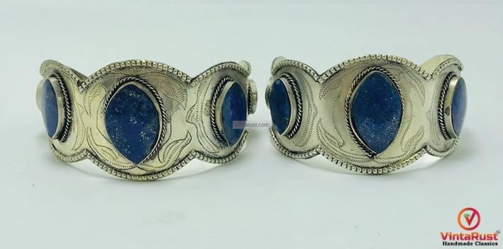 Rare Antique Turkmen Bracelet, Afghani Silver Lapis lazuli Ethnic Tribal Bracelet, Lapis Lazuli Gemstone jewelry, Adjustable Bracelet