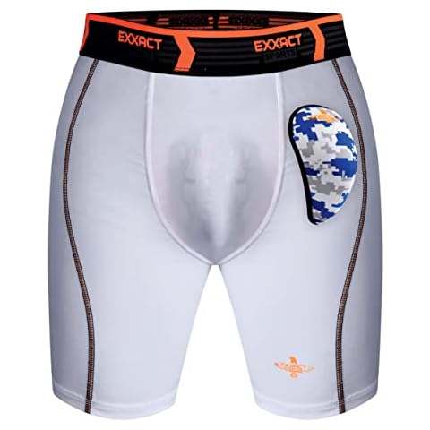 Exxact Sports Compression Shorts Men w/Soft Athletic Cup | Baseball/Softball, Football, Lacrosse (Adult), White, Medium Cover