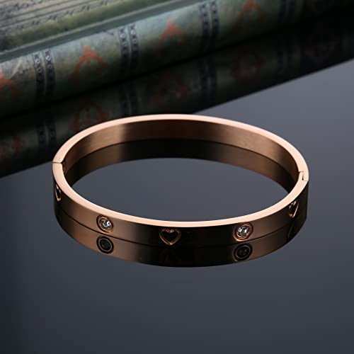 YCSLYW Women's Stainless Steel Bracelet Jewelry Crystal Bracelet With Cube Zircon Hinge Jewelry oval Bangle Christmas Valentines Birthday Gifts for Women