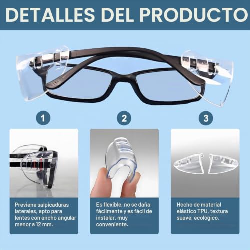 Miniatura 3 de Protectores Laterales Para Gafas,4 Pares Protectores Laterales Deslizantes Para Anteojos,Protectores Transparentes Deslizantes Para Gafas De Seguridad,Para Anteojos Pequeños A Medianos Transparente