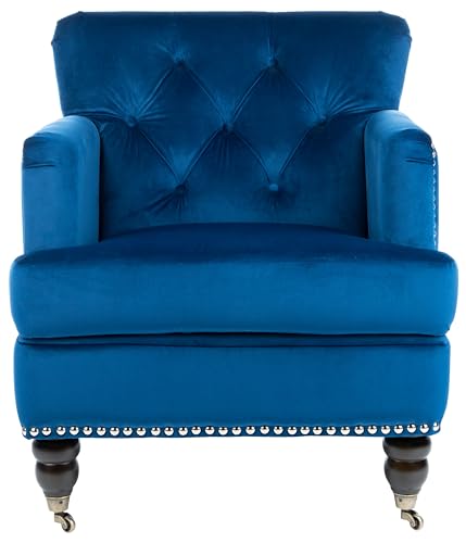 Safavieh Home Colin Navy Velvet and Espresso Tufted Club Chair