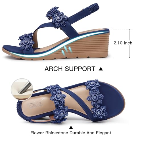 Image of SHIBEVER Wedge Sandals for Women Dressy: Summer Open Toe Low Platform Wedges Sandals Elastic Ankle Strap Flower Comfortable Casual Shoes