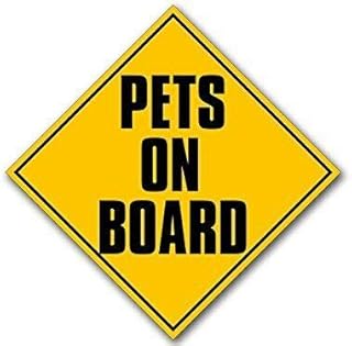 MAGNET 5x5 inch Caution Sign Shaped PETS On Board Sticker (cat dog Safety Safe) Magnetic vinyl bumper sticker sticks to any metal fridge, car, signs