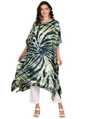 Image of Maaesa Women Handcrafted Tie & Dye Rayon Crepe Kaftan Dress | Casual Wear | Flowy Kaftan Style | Lightweight & Breathable Fabric