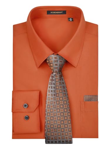 Image of HISDERN Mens Dress Shirt with Tie Pocket Square Set Classic Button Down Shirt Matching Tie Long Sleeve Shirts