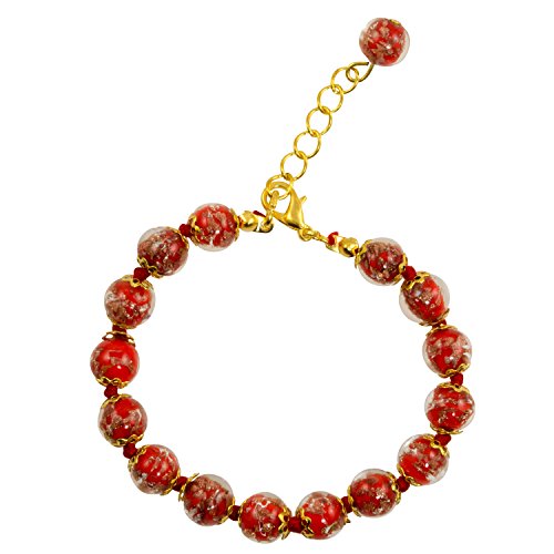 Just Give Me Jewels Genuine Venice Murano Sommerso Aventurina Glass Bead Strand Bracelet in Red