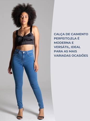 Calça Feminina Sawary Jeans Levanta Bumbum Premium Elastano Confortável Lycra (BR, Cintura, 42, Slim