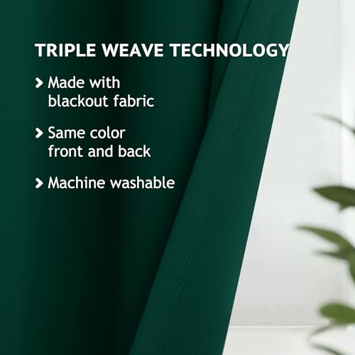Image of COSVIYA Grommet Room Darkening Dark Green Curtains 90 inch Long for Bedroom | Light Blocking Insulated Thermal Curtains for Living Room, Blackout Thick Polyester Window Drapes,52x90 inches, 2 Panels