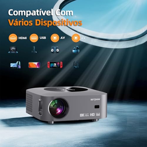 BETTDOW Projetor 4k 8k Hd 1080p 13000 Lm Compatível Completo De Android/IOS, Smart Projetores Retrop