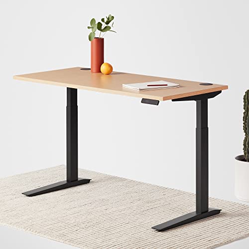 Image of Fully Jarvis Standing Desk 48 inch x 27 inch Natural Oak Veneer Top - Electric Adjustable Desk Height from 25.5 inch to 51 inch with Memory Preset Controller (Rectangle, Silver Frame)