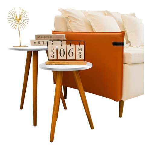 Kit 2 Mesa Centro Lateral Redonda Madeira Sofa Apoio Mesinhas Laterais De Canto Decorativa COR: BRAN