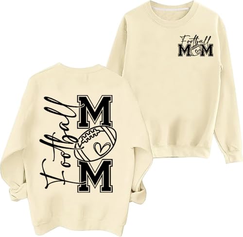 ECYJIO Football Sweatshirt Women Game Day Sweatshirts Sunday Funday Football Graphic Pullover Letter Print Long Sleeve Tops Apricot