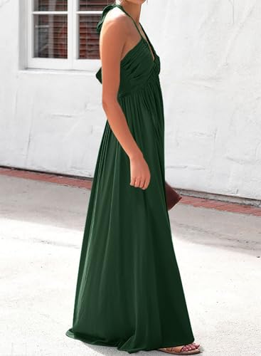 Maxi Dresses for Women Sexy Halter V Neck Backless Smocked High Waisted A Line Beach Vacation Sundress - Image 5