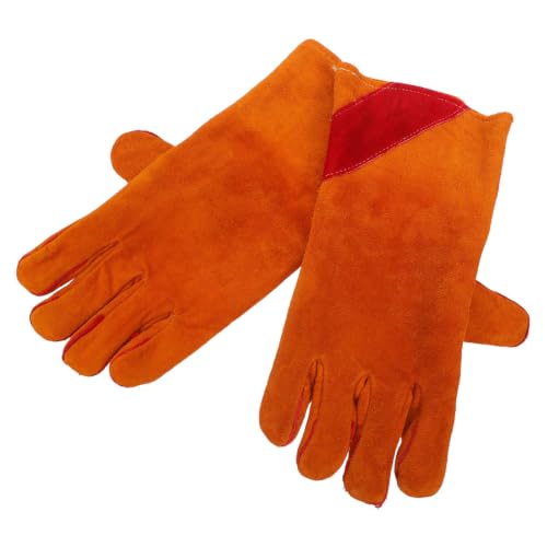 Guantes de soldadura resistentes al calor de cuero retardante de llama color naranja