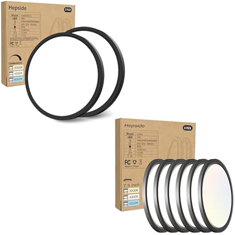 2PACK Flush Mount LED Ceiling Light Fixture Black, 12Inch 28Watt and 6PACK LED Flush Mount Ceiling Light, 7.5nch 15Watt for Kitchen Bedroom Hallway Porch Cover