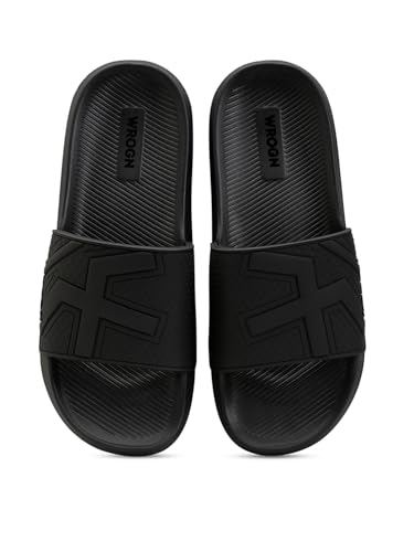 Image of Wrogn Men's Anti-slip Sliders | EVA Lightweight Sole | Slip-on Comfort Slides | UK 6-11 | Black | 7