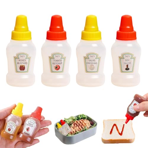 Youery 4 Pezzi Mini Bottiglie per Condimento, 25ml bottiglie da spremere portatili, Bottiglia Squeeze di Plastica per ketchup, salsa di miele, condimenti per insalate, salsa di soia e altro ancora.