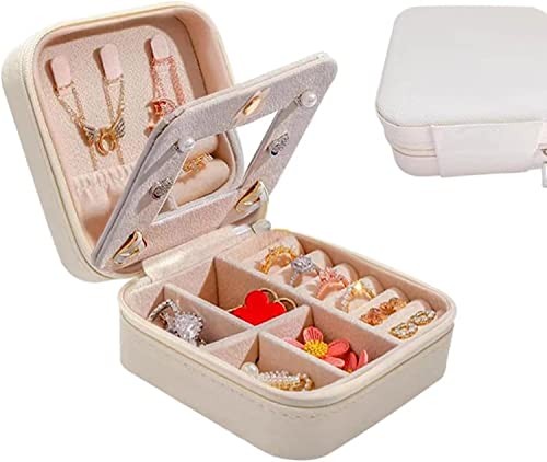 HACSYP Caja de joyería for Mujer, Caja de Almacenamiento de joyería de Viaje con Caja de Almacenamiento portátil Multifuncional con Espejo, Cajas de joyería de Cuero PU for niñas