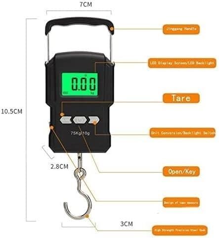 Luggage Scale, Digital Fish Scale, Electronic Weighing Digital Scale LCD 75Kg 10g Luggage Scale Hanging Hook Fishing Scale with Measuring Tape