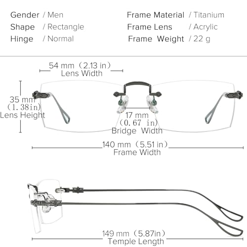 Image of Pure Titanium Rimless Glasses Frame for Men Rectangle Optical Frameless Eyeglasses Frames Lightweight Eyewear YJ2201
