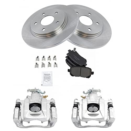 Image of TRQ Rear Brake Pad and Rotor Set Ceramic Solid Rotors Calipers | For 2008-2012 Chrysler Town & Country Grand Caravan 2009-2012 Volkswagen Routan