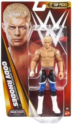 WWE Mattel Cody Rhodes Action Figure, Main Event Series Top Picks, 6-inch Collectible Superstar with 14 Articulation Points & Life-Like Look