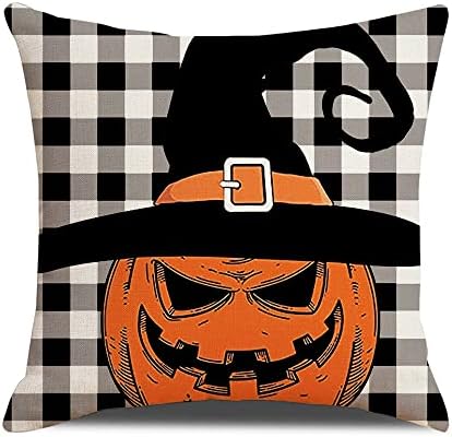 Kayan 4 Pieces Halloween Decorations Cushion Covers Pillowcase Linen Pillow covers Halloween Decoration Gifts Home Party Farmhouse Orange and Black Decor 18 x 18 Inch