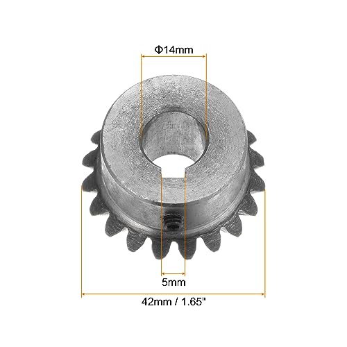 Image of HARFINGTON 2pcs Bevel Gear 2M 20 Teeth 14mm Shaft Hole 1:1 Tapered Pinion Gear with 5mm Keyway 45# Steel 2 Module 90 Degree Steering Gear with M5 Fixing Hole, for Hardware Mechanical Rotation