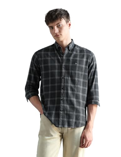 Image of Arrow Sport Men Slim fit Cotton Checked Long Sleeves Spread Collar Shirt