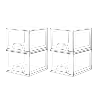 Damomo 4 Pack Stackable Organizer Drawers, 4.4" Tall Clear Bathroom Makeup Organizer and Storage, Acrylic Small Organizers Bins for Vanity, Undersink, Bathroom, Pantry, Kitchen Cabinets