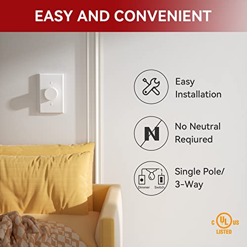 Image of AIDA Digital Light Toggle Dimmer Switch for Dimmable LED, CFL & Incandescent Bulbs, Single Pole /3-Way, Screwless Wall Plate Included, UL Listed, No Neutral Wire, 2 Pack