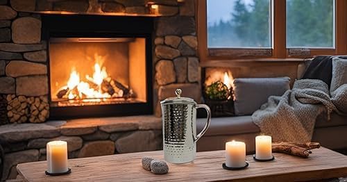 Large Half Gallon / 2.2 Liters / 74 Fl Oz Stainless Steel Pitcher Jug Carafe with Lid Classic Minimalist Designs Leakproof All Beverages by American Ayurveda (Stainless Steel Hammered) - Image 5