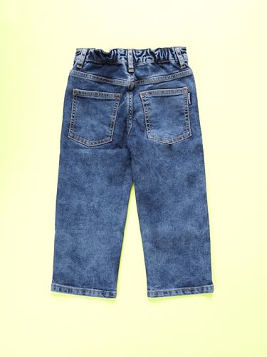 Image of KiddoPanti Girls Solid Waist Elasticated Straight Fit Jeans