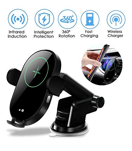 MiromTec 15W Wireless Car Charger Mount Holder Qi Fast Charging Auto-Clamping Car Mount, Windshield Car Phone Holder Compatible with iPhone X/Xs MAX/XS/XR/8,Samsung S10/S10+/S9+