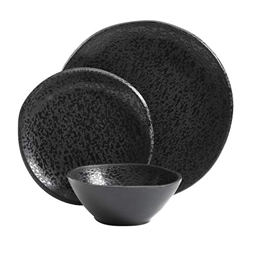 Gibson Home Yoko Round Melamine Dinnerware Set, Service For Four (12Pcs), Matte Black #TOP1