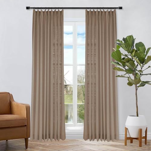 Cortina plisada de lino para salón elegante en color marrón óxido 183x228 cm 2