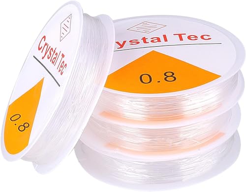 Image of 0.8 mm Stretchy Elastic Cord Clear Round for Beading Necklaces Bracelet Spool Transparent [Pack of 4] (5 Meter Each Spool)