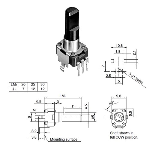 Potenciómetro Alps rk09d, 10K, lin, stehend, 20mm, Achse flach