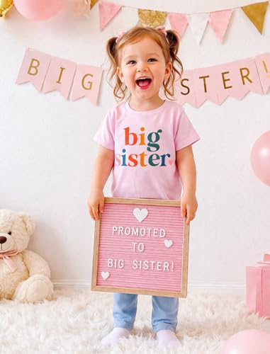 Image of Toddler Big Sister T-Shirt Big Sis Sibling Reveal Crewneck Tee Baby Girls Short Sleeve Announcement Summer Cute Top