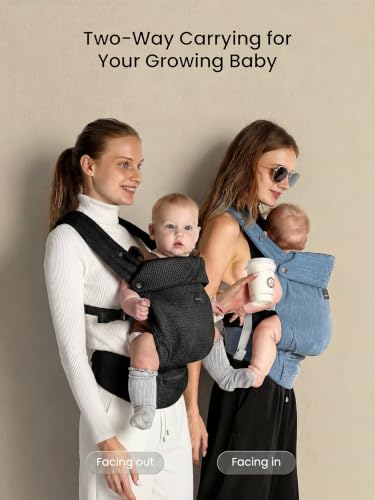 Image of GROWNSY Baby Carrier Newborn to Toddler with Head Support, Black Air Mesh