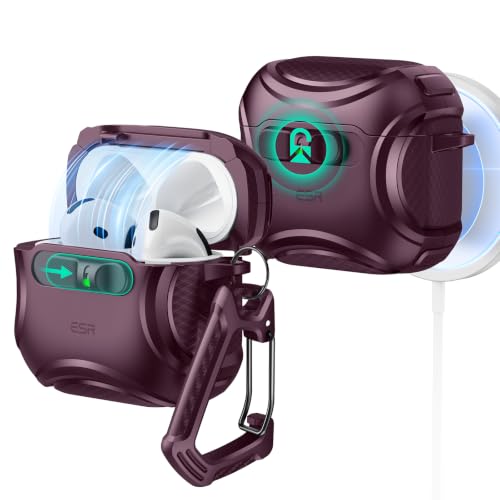 Image of ESR for AirPods 4 Case, Compatible with AirPods 4th Generation Case (2024) (USB-C), Compatible with Magsafe, Drop-Proof Lock, Easy Open, Cyber Series, Burgundy